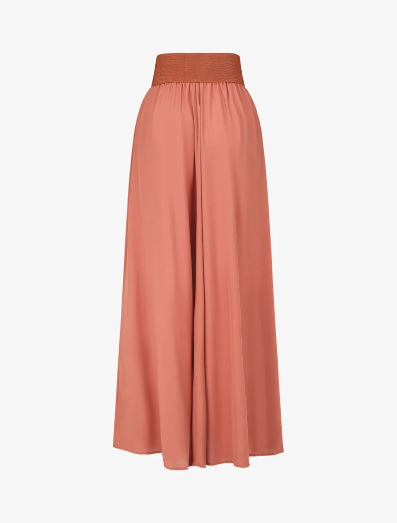Jupe longue unie à taille élastiquée - Corail