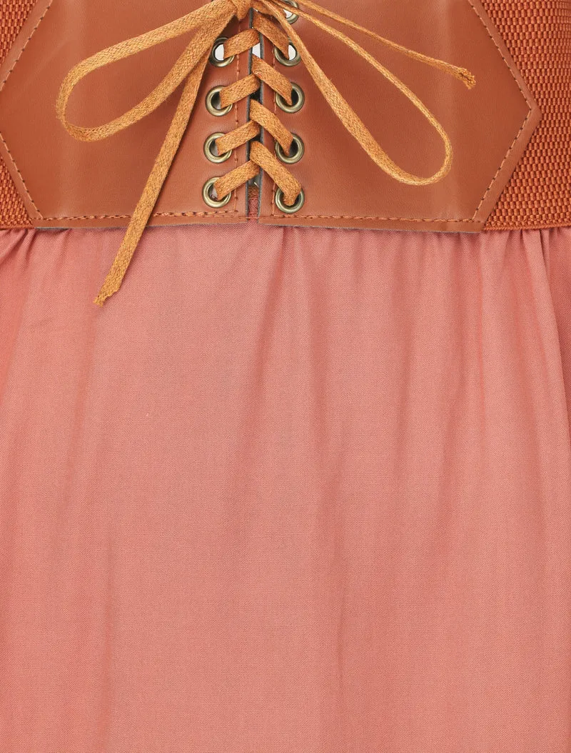Jupe longue unie à taille élastiquée - Corail