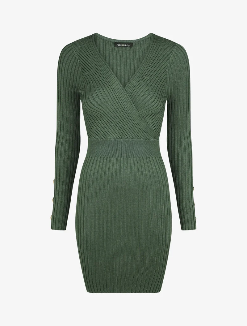 Robe unie moulante col cache-coeur - Vert