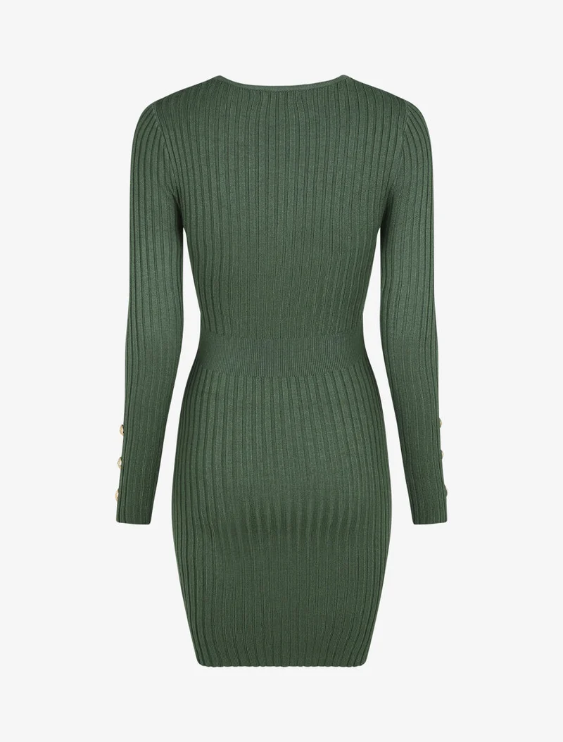 Robe unie moulante col cache-coeur - Vert