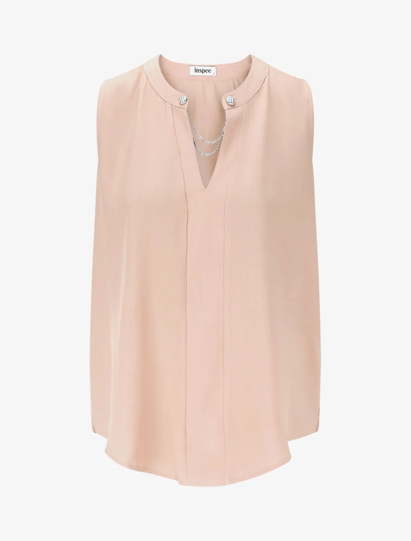 Top uni sans manches à détail stylisé - Rose poudré