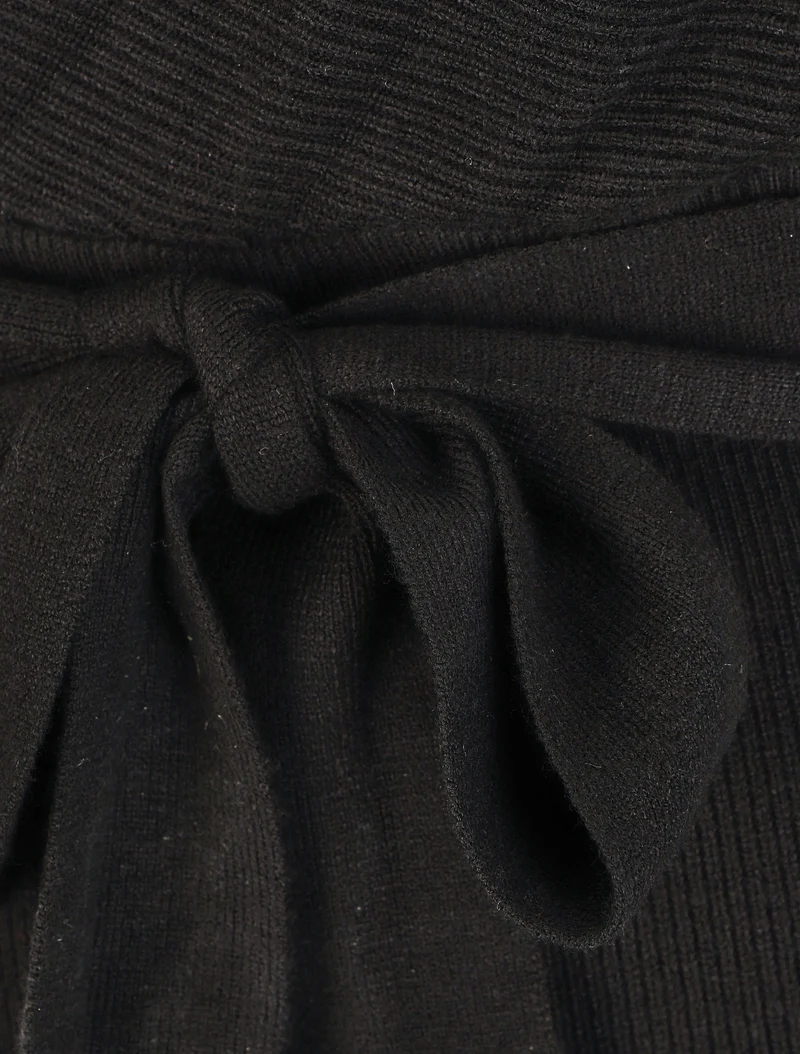 Robe mi-longue en maille à manches longues - Noir