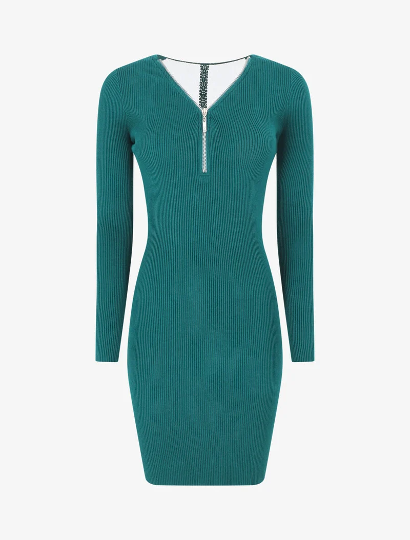 Robe pull côtelé à dos ajouré - Vert