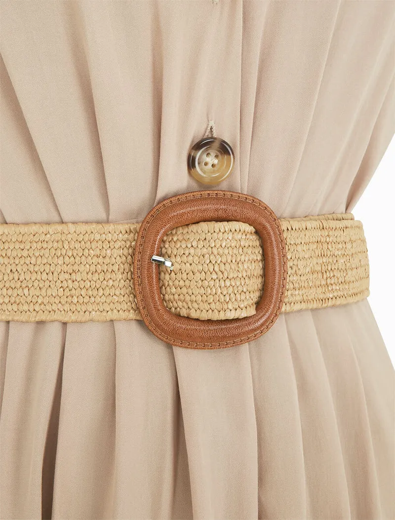 Robe longue unie élastiquée - Beige