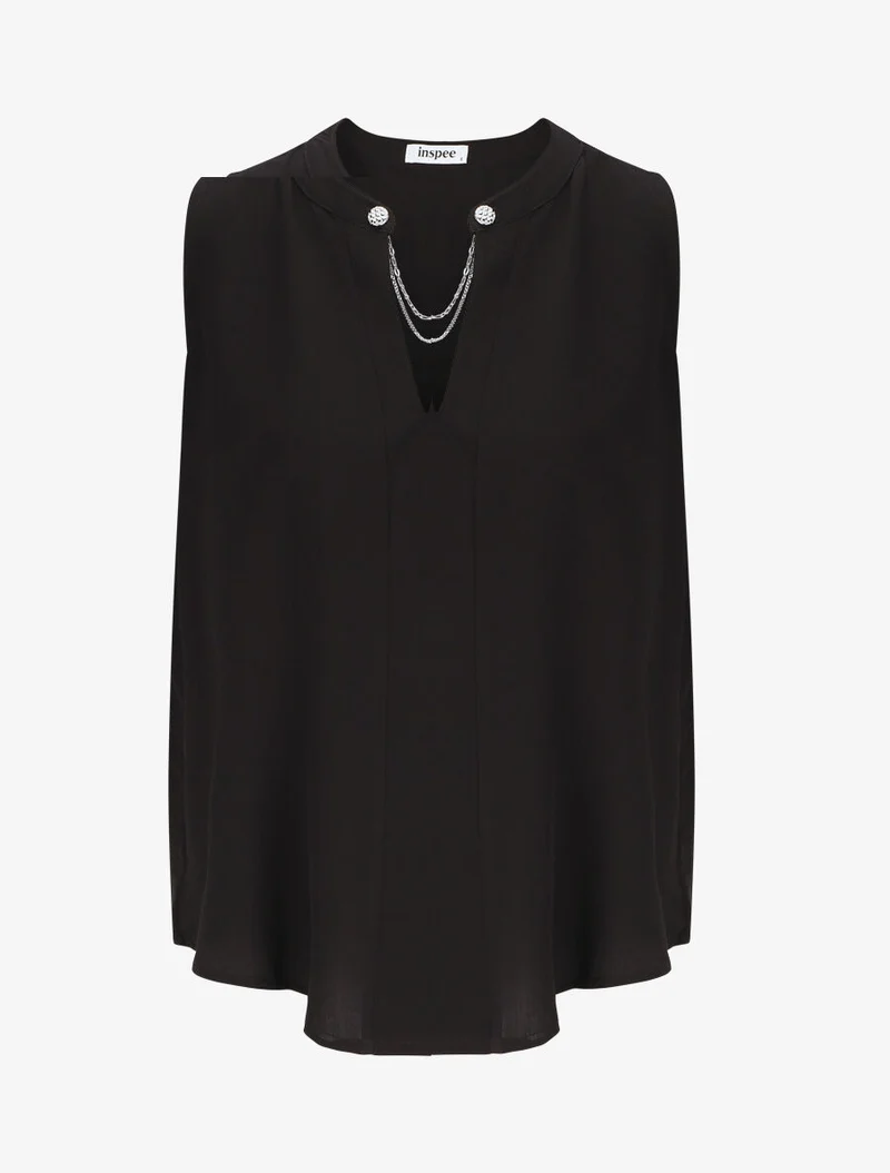 Top uni sans manches à détail stylisé - Noir