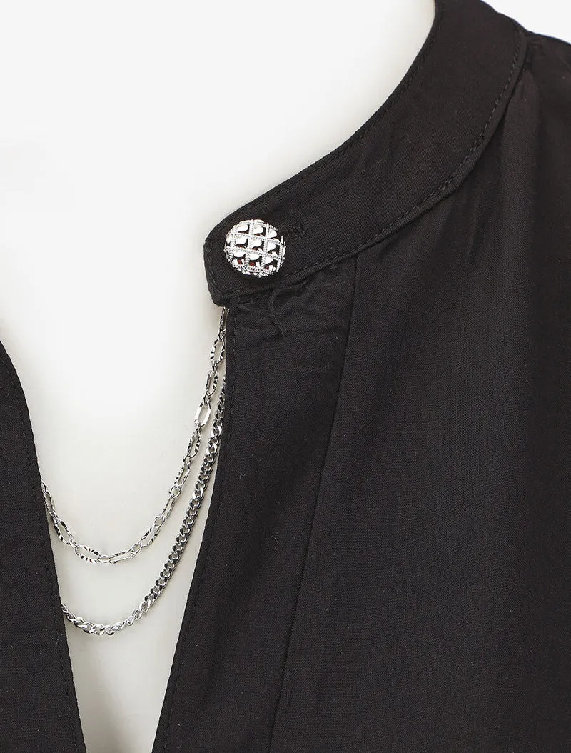 Top uni sans manches à détail stylisé - Noir