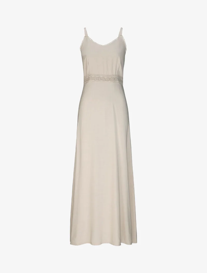 Robe longue évasée unie à taille en crochet - Beige