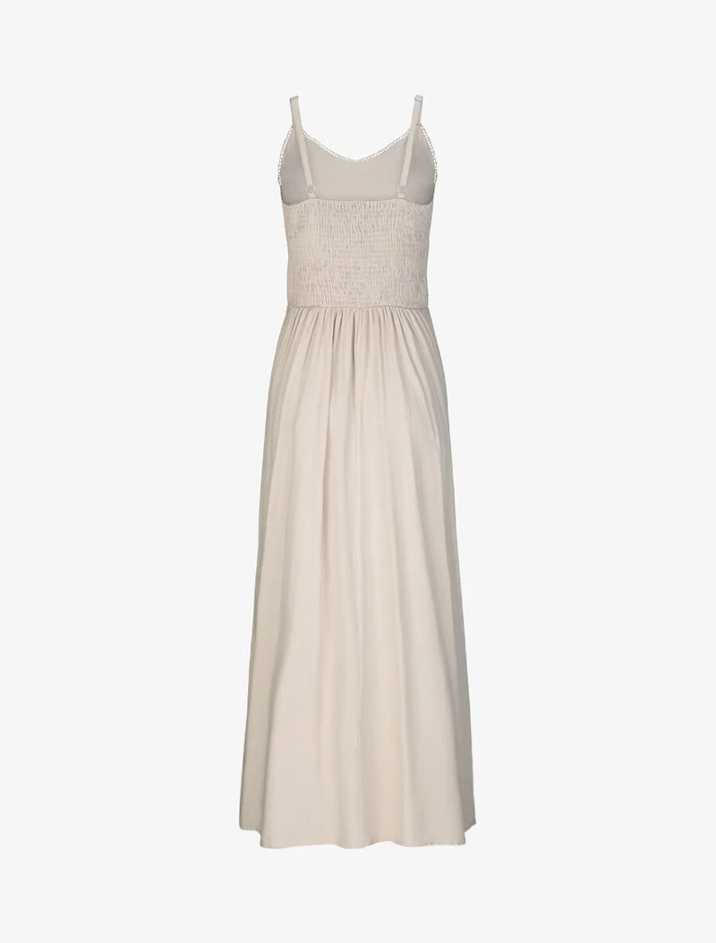 Robe longue évasée unie à taille en crochet - Beige