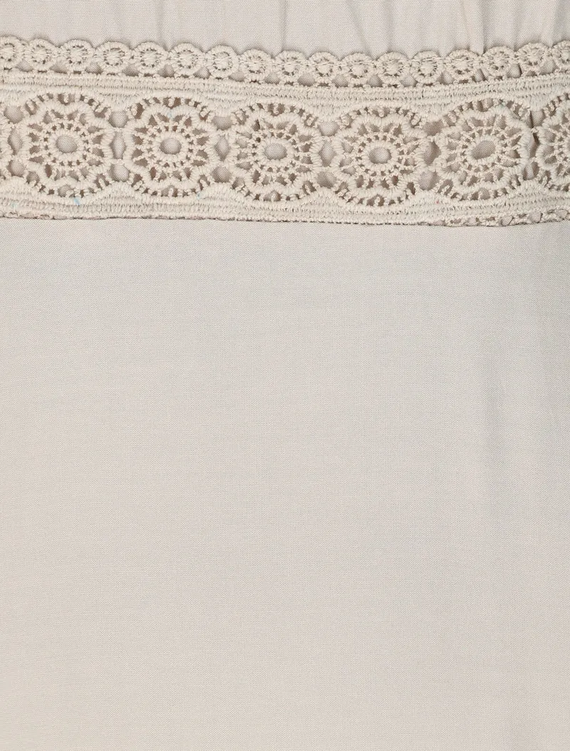 Robe longue évasée unie à taille en crochet - Beige