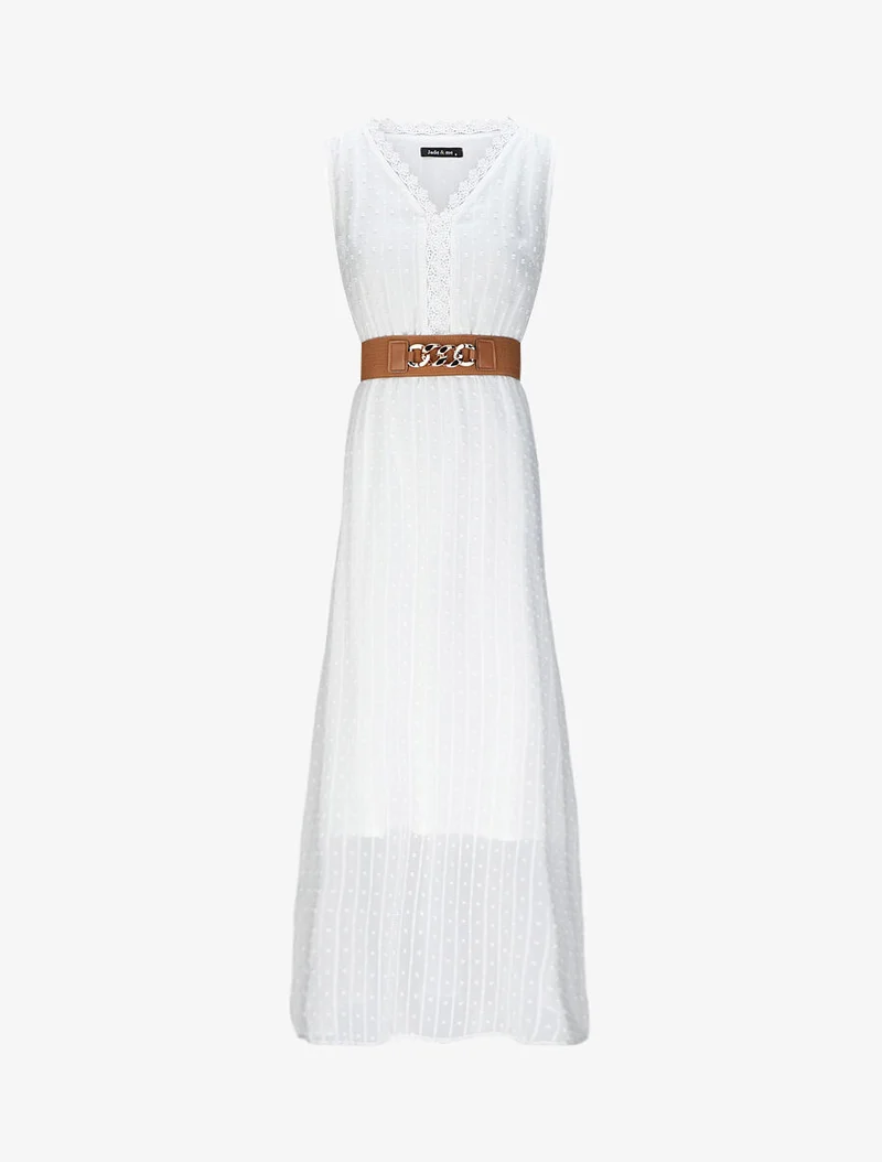 Robe longue empire unie en plumetis - Blanc