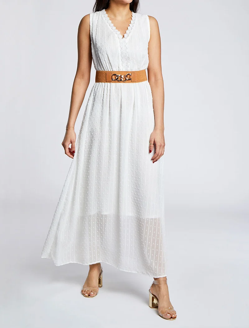 Robe longue empire unie en plumetis - Blanc