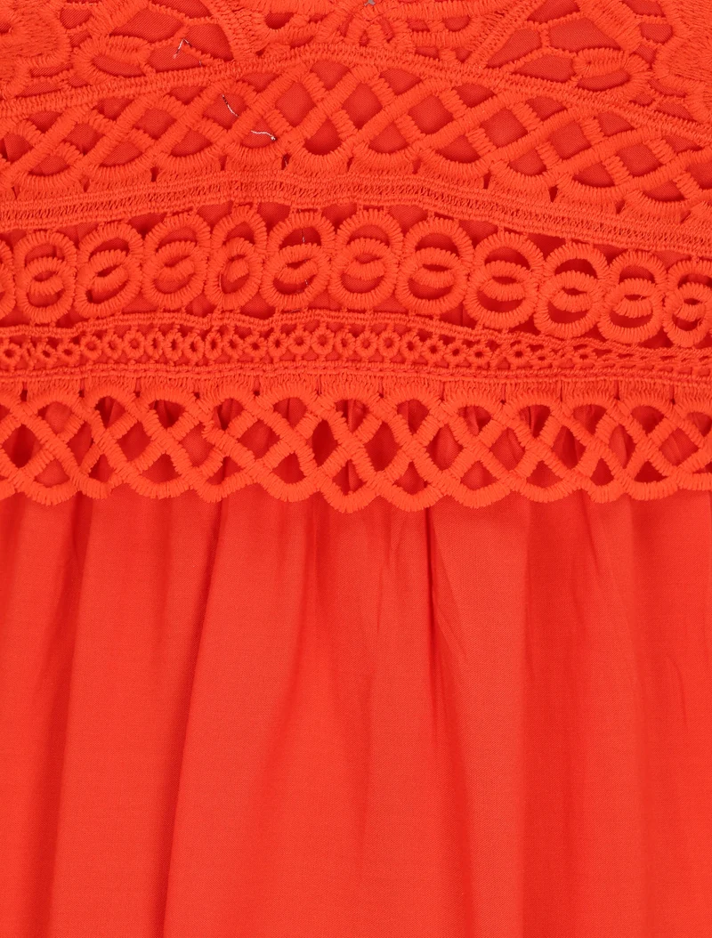 Robe courte à bretelles et dentelle - Corail