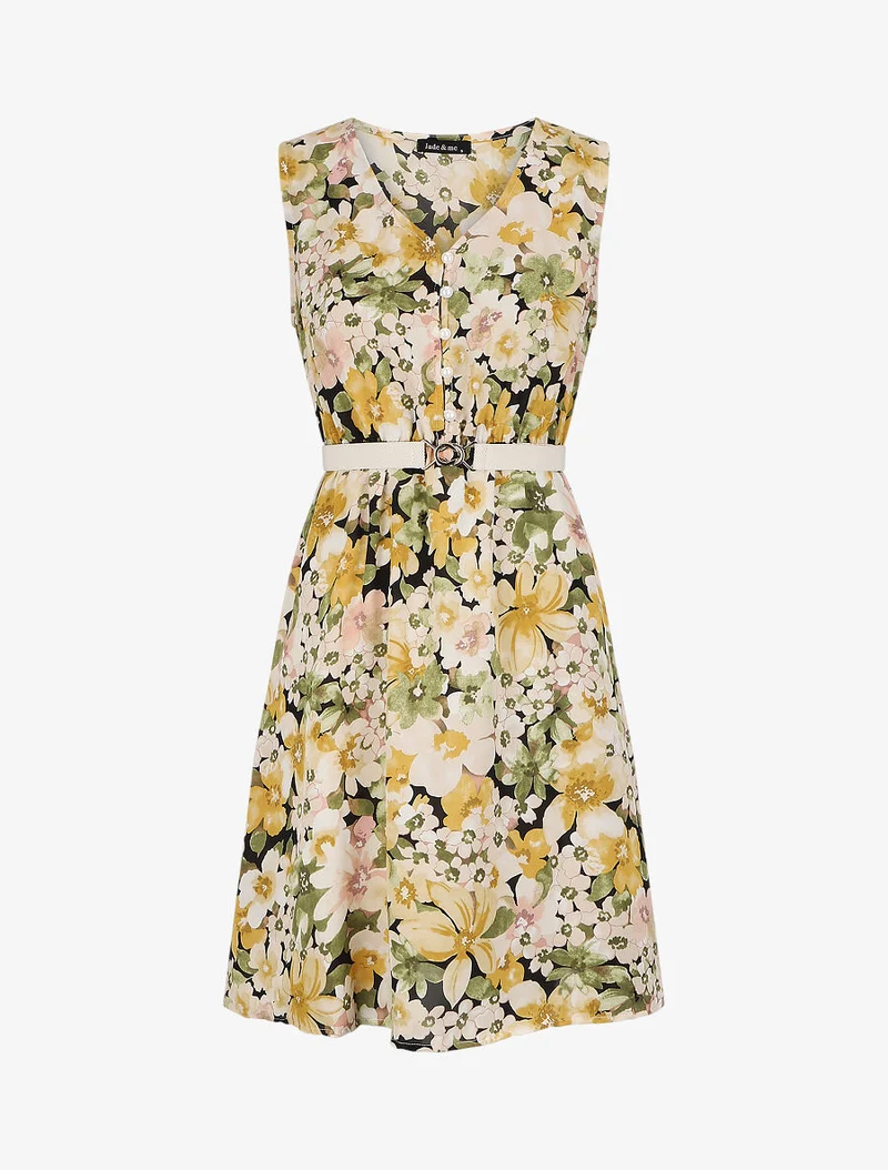 Robe patineuse imprimé fleurs d'été - Jaune