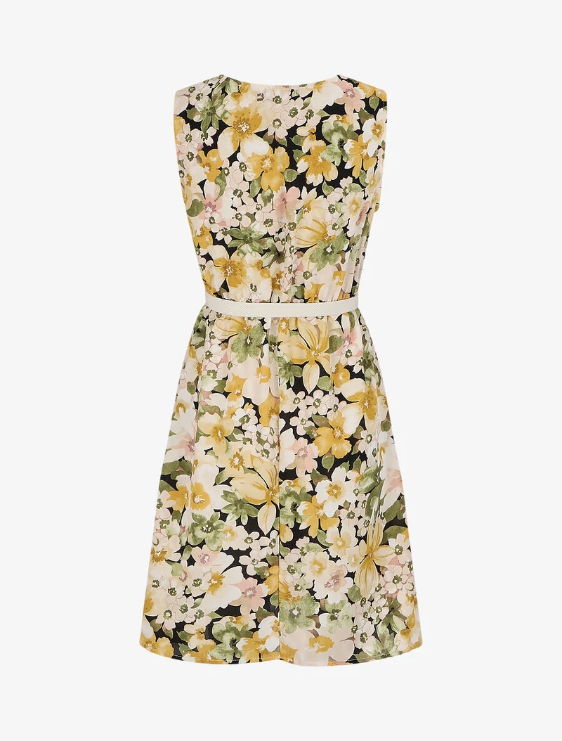 Robe patineuse imprimé fleurs d'été - Jaune