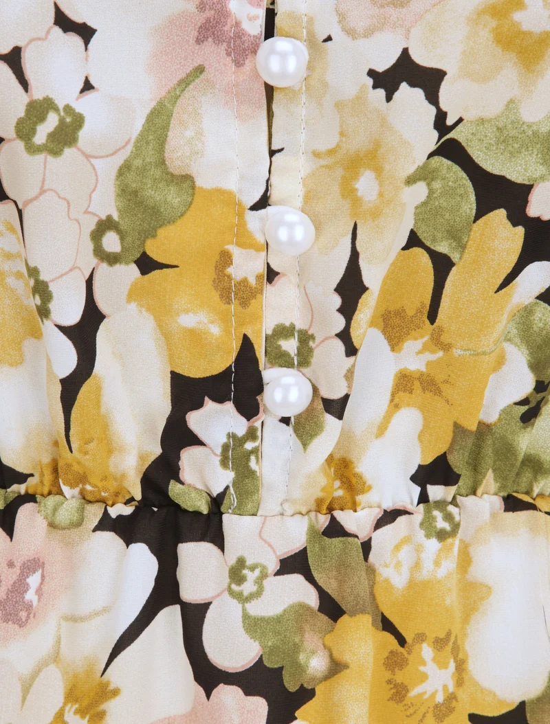 Robe patineuse imprimé fleurs d'été - Jaune