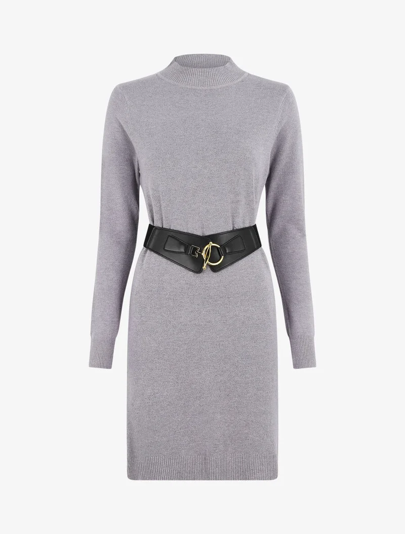 Robe pull courte à col montant - Gris
