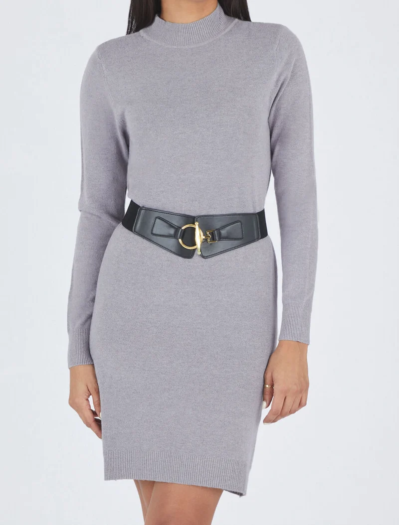 Robe pull courte à col montant - Gris
