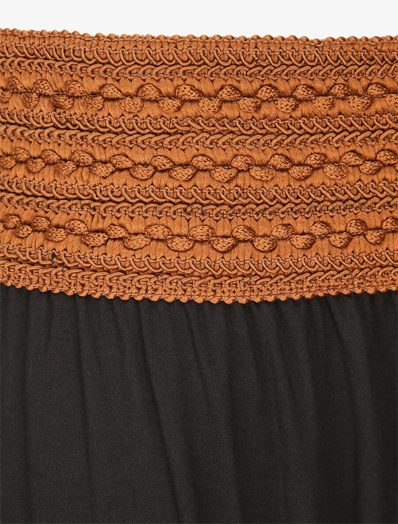 Jupe longue unie à taille haute contrastante - Noir