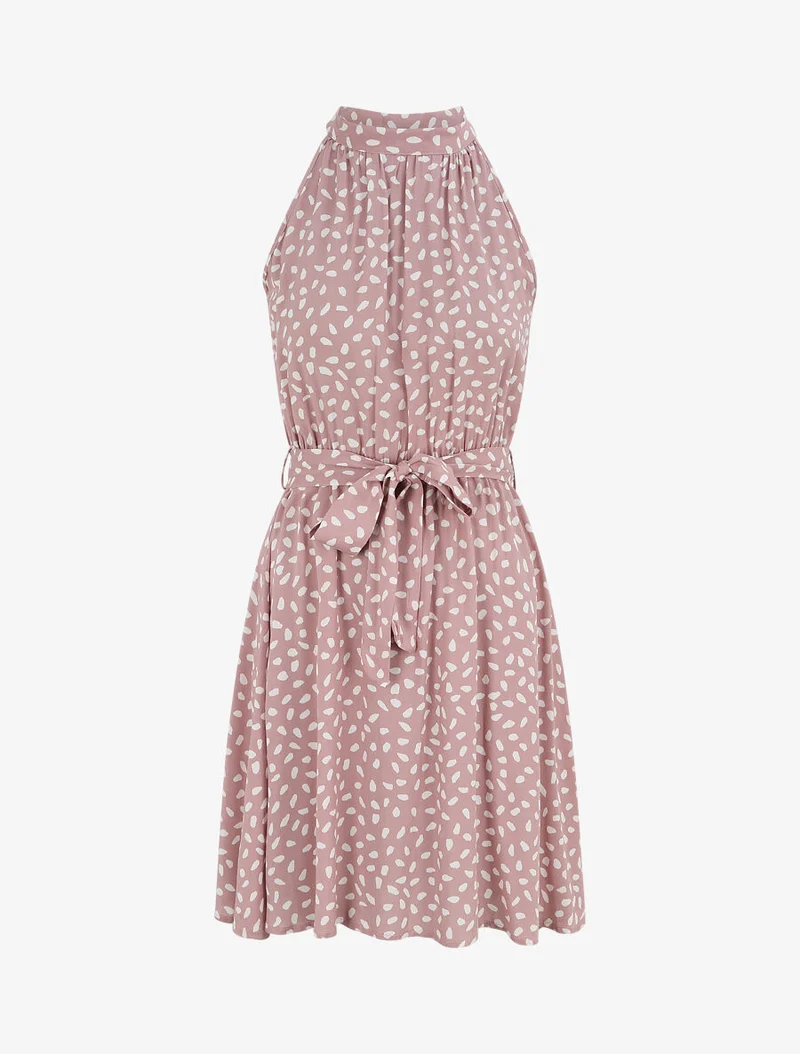 Robe cintrée à imprimé moucheté - Rose clair