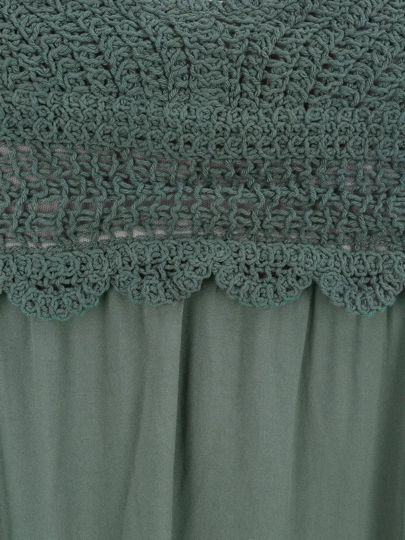 Robe à col V à détail crochet - Kaki