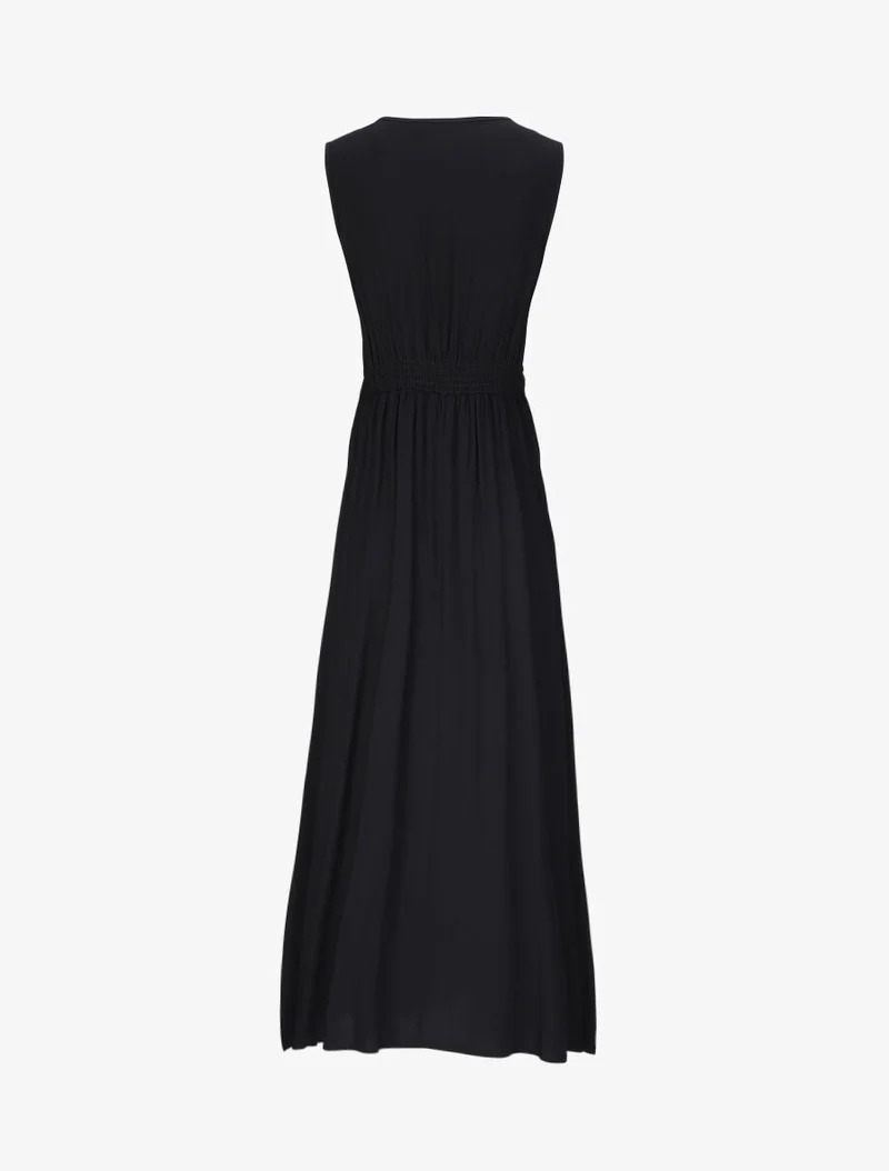 Robe longue évasée unie à col en crochet - Noir