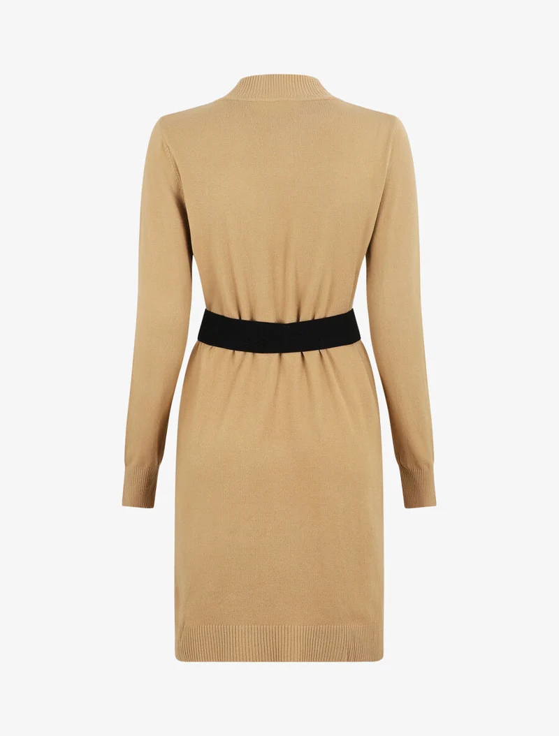 Robe pull courte à col montant - Camel