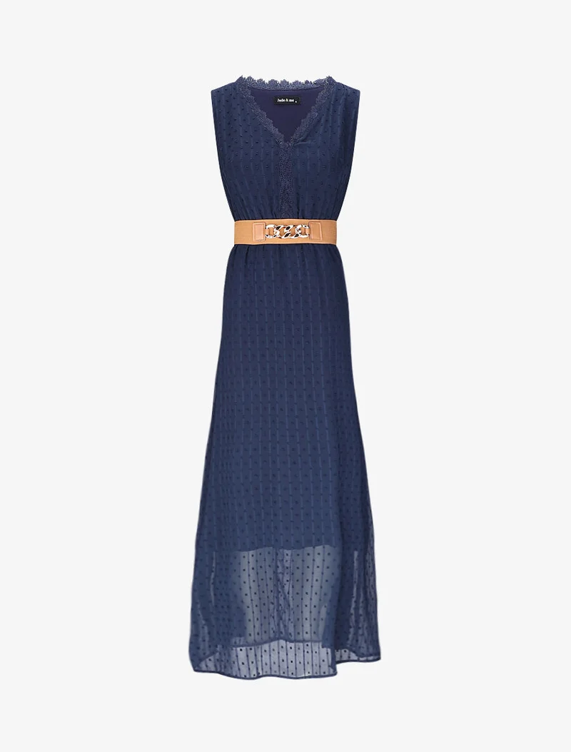 Robe longue empire unie en plumetis - Marine
