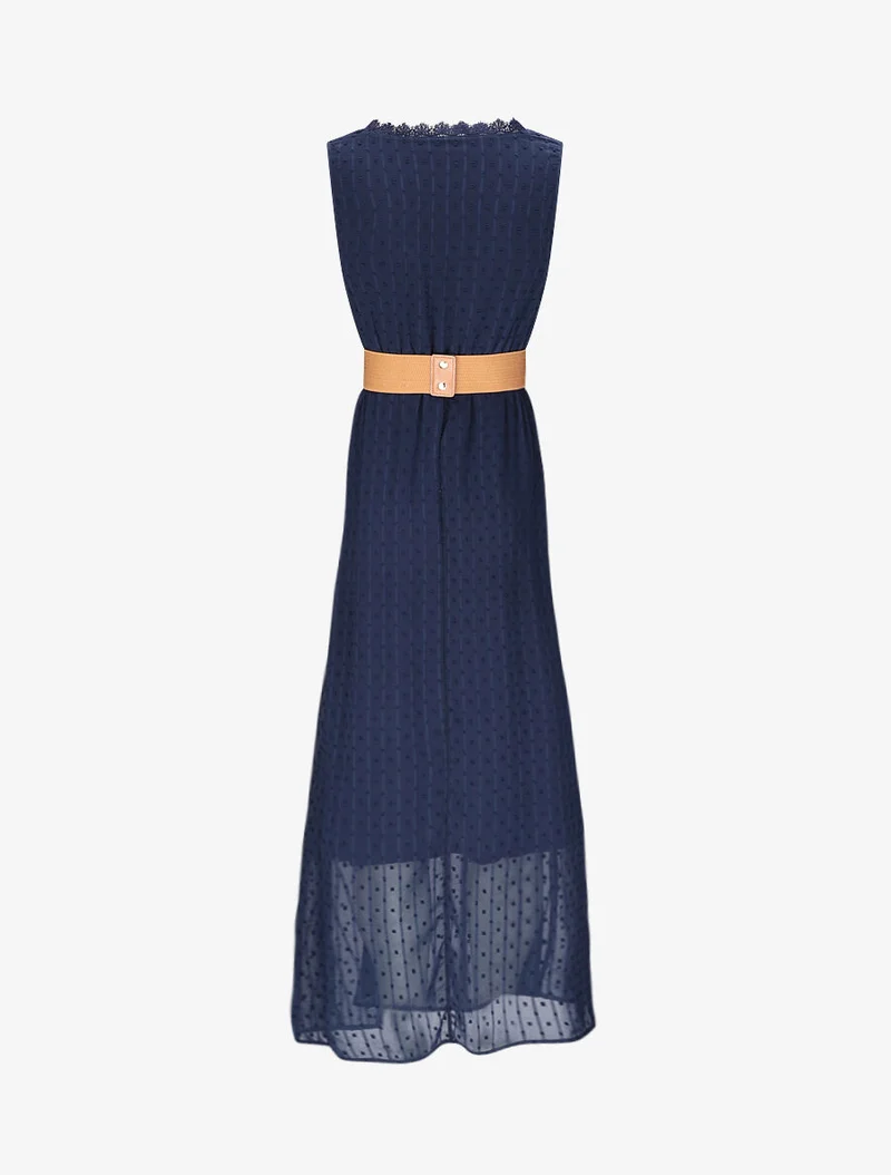 Robe longue empire unie en plumetis - Marine