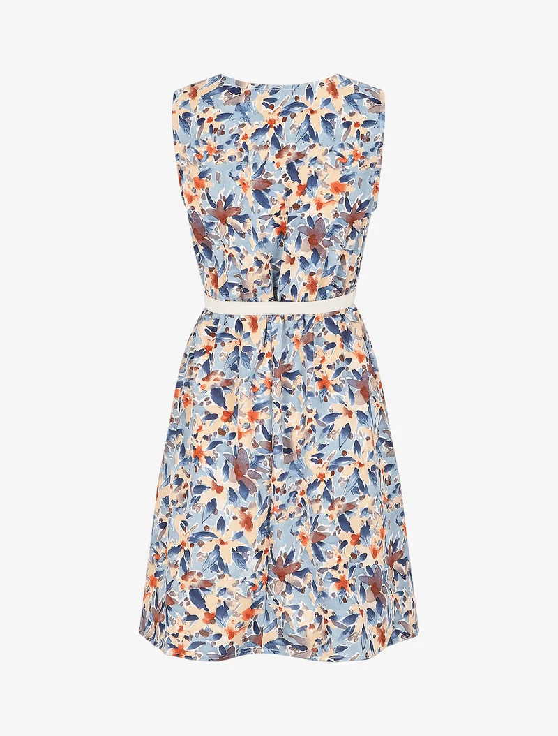 Robe patineuse imprimé fleurs d'été - Bleu ciel