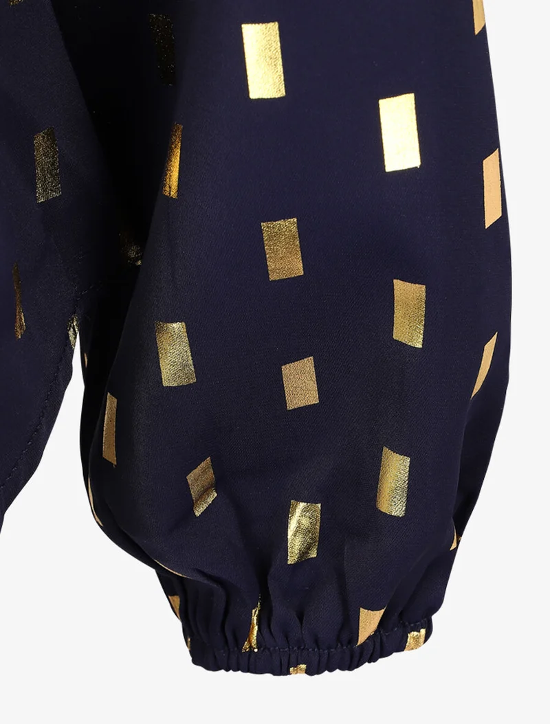 Blouse col lavallière à imprimé rectangles dorés - Marine