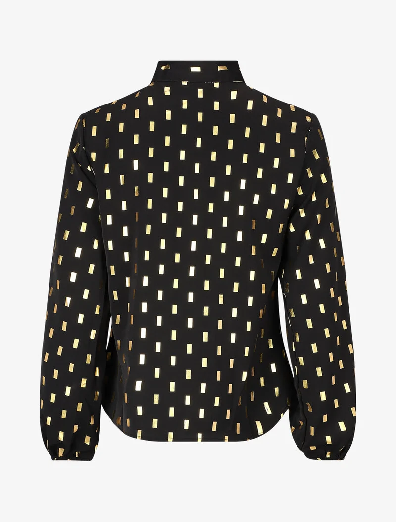 Blouse col lavallière à imprimé rectangles dorés - Noir