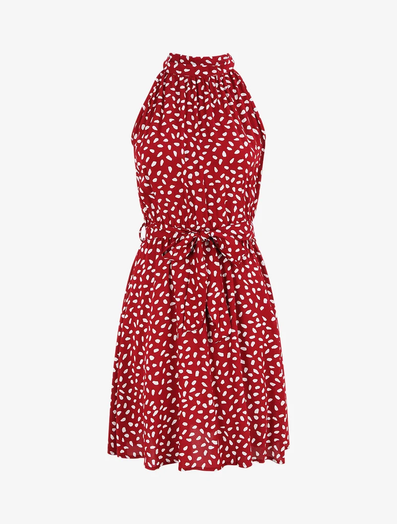 Robe cintrée à imprimé moucheté - Rouge
