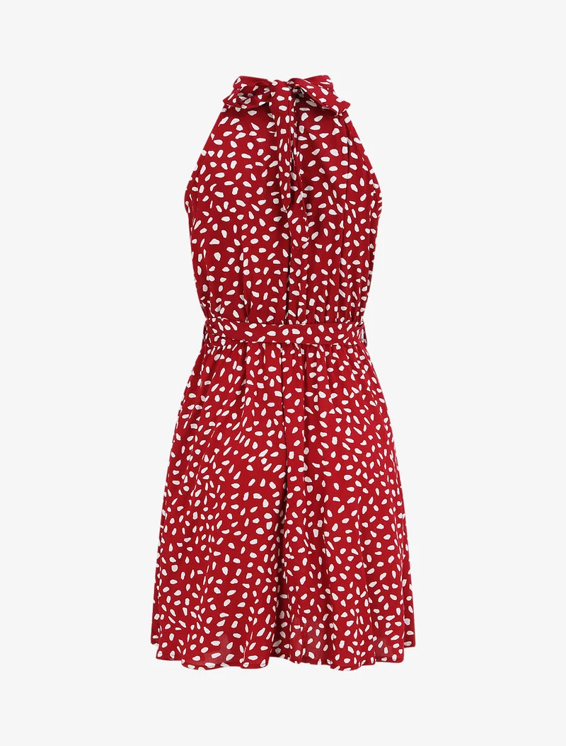 Robe cintrée à imprimé moucheté - Rouge