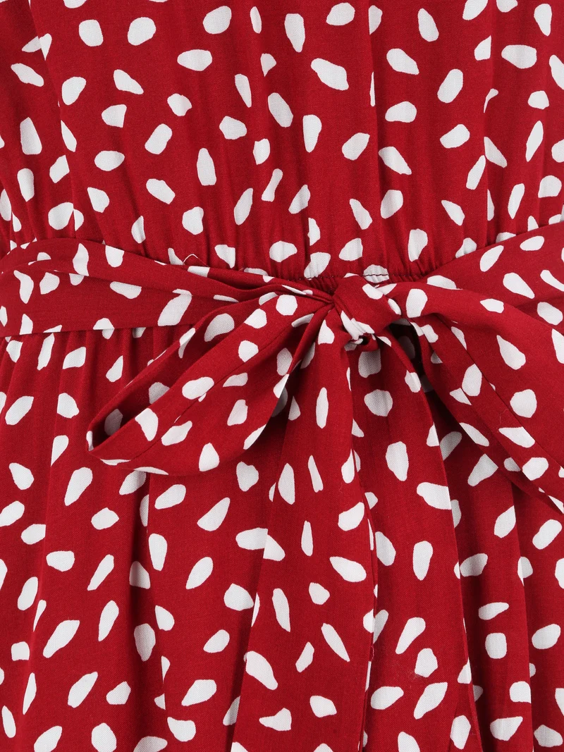 Robe cintrée à imprimé moucheté - Rouge