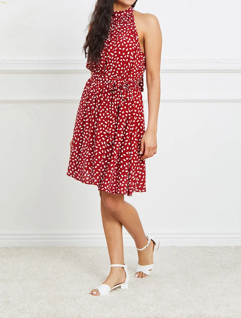 Robe cintrée à imprimé moucheté - Rouge