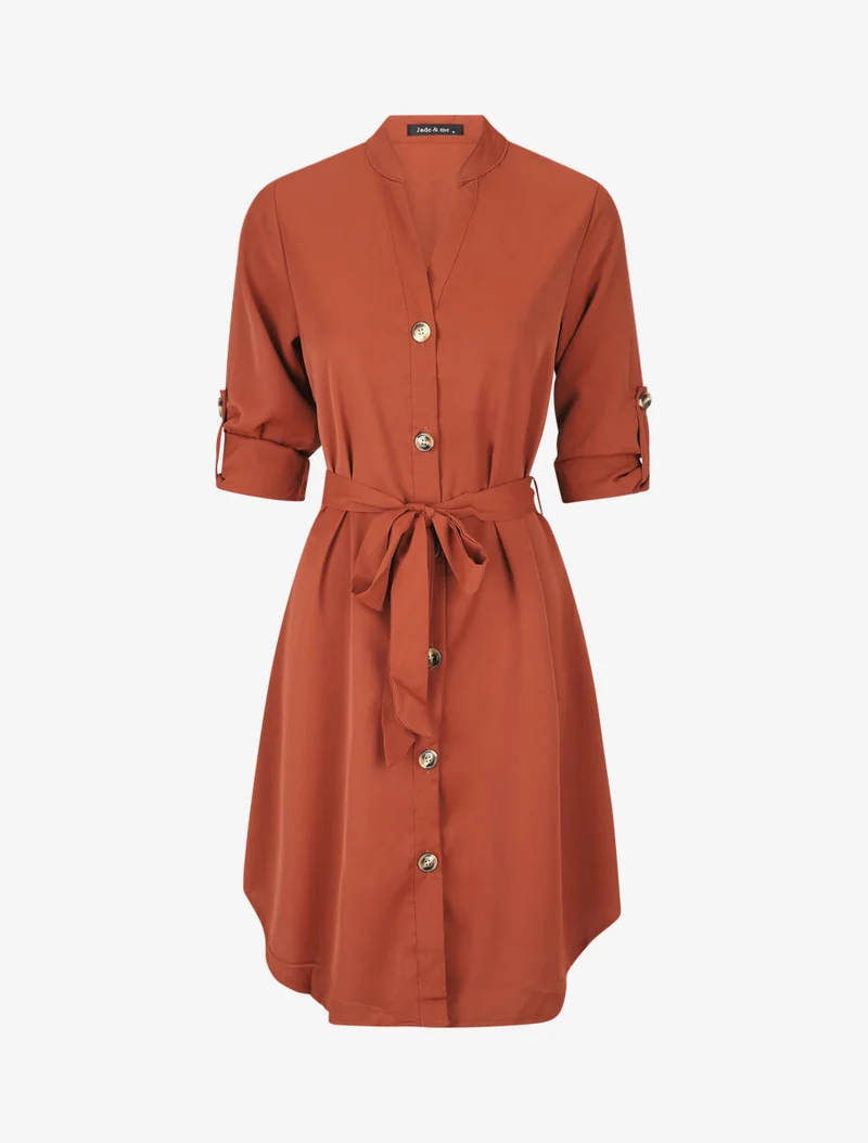 Robe chemise à manches longues et boutons - Rouille