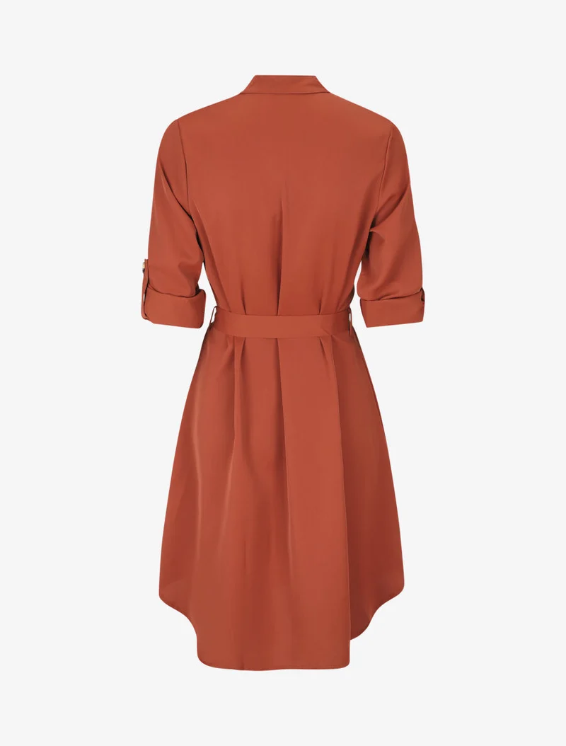 Robe chemise à manches longues et boutons - Rouille
