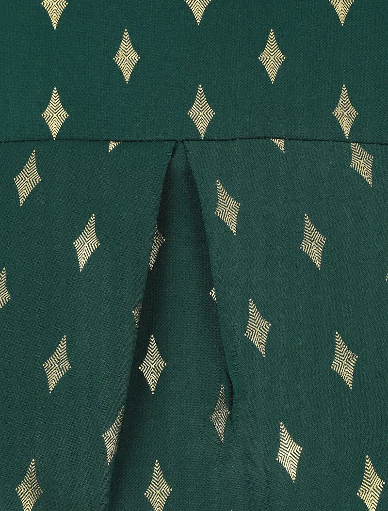 Blouse col montant à imprimé losanges dorés - Vert