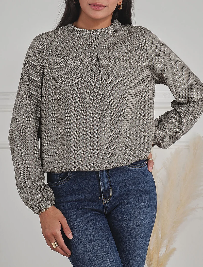 Top fluide imprimé graphique - Vert gris