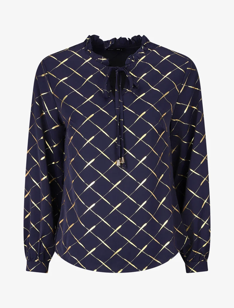 Blouse col V à imprimé dorés - Marine