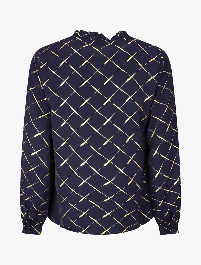 Blouse col V à imprimé dorés - Marine