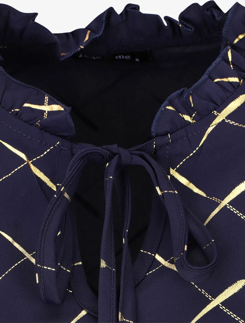 Blouse col V à imprimé dorés - Marine