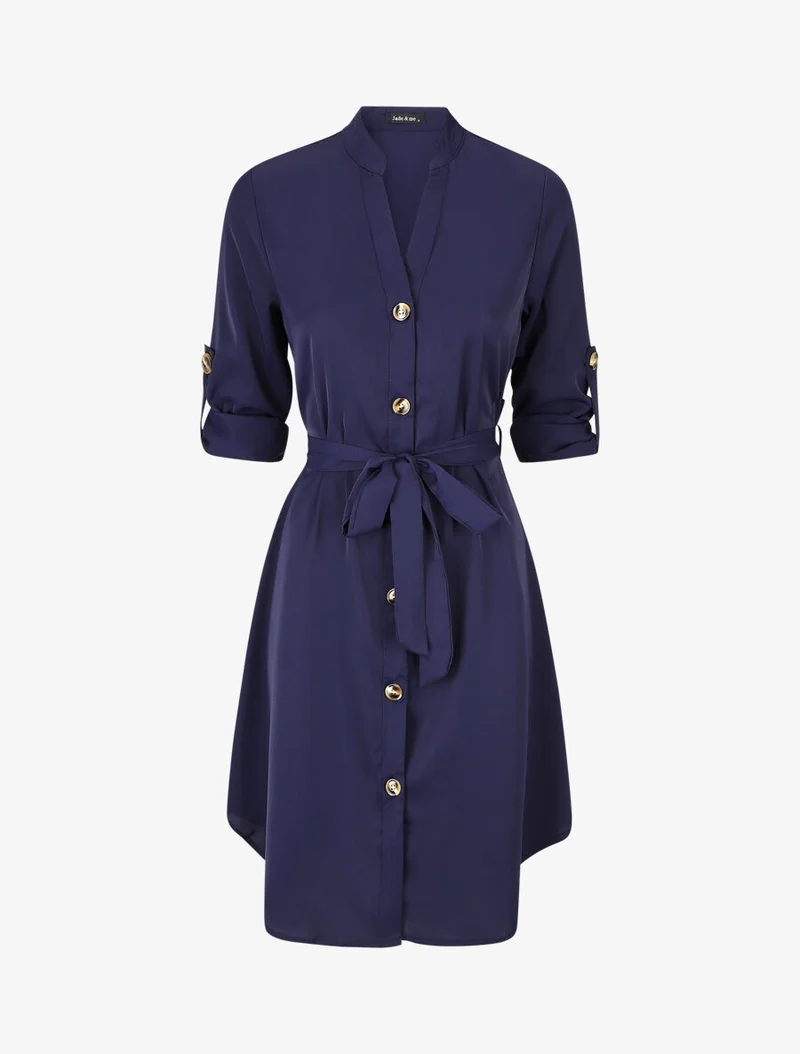 Robe chemise à manches longues et boutons - Marine