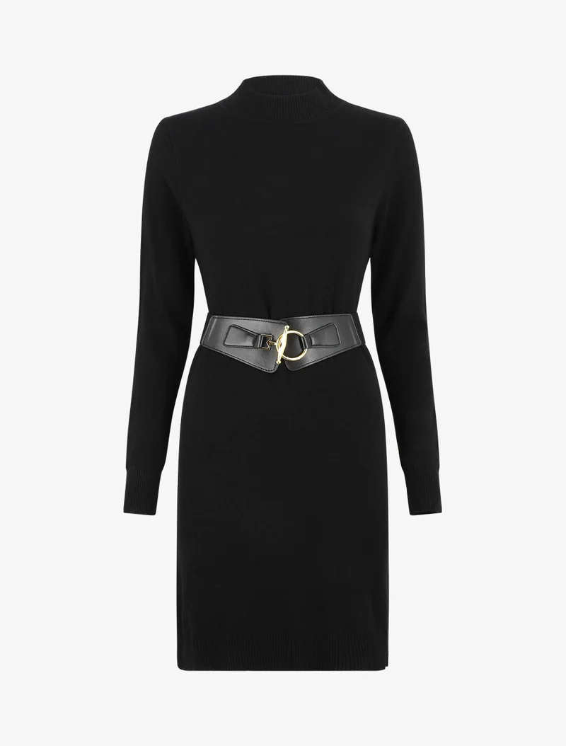 Robe pull courte à col montant - Noir