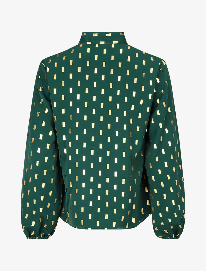 Blouse col lavallière à imprimé rectangles dorés - Vert