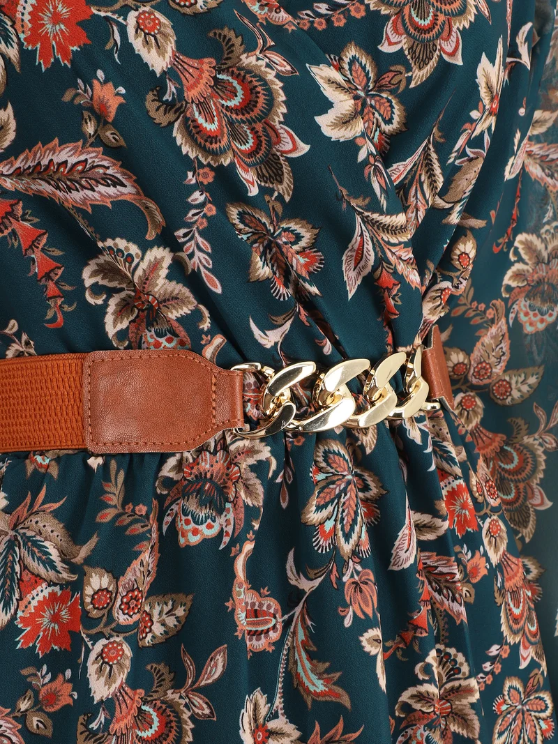 Robe courte évasée imprimé cachemire - Bleu canard