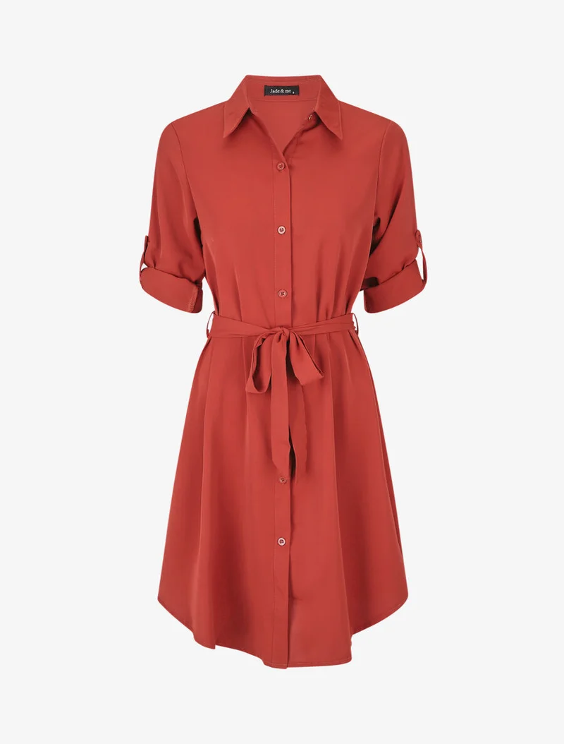Robe chemise unie coupe droite - Brique