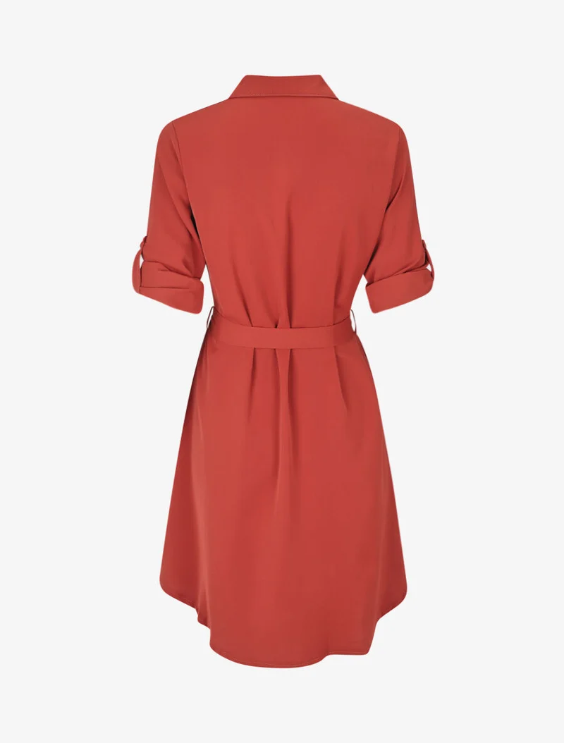 Robe chemise unie coupe droite - Brique