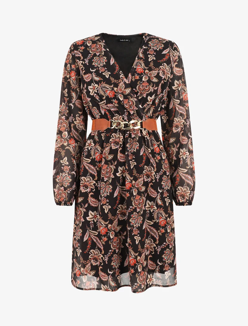 Robe courte évasée imprimé cachemire - Noir