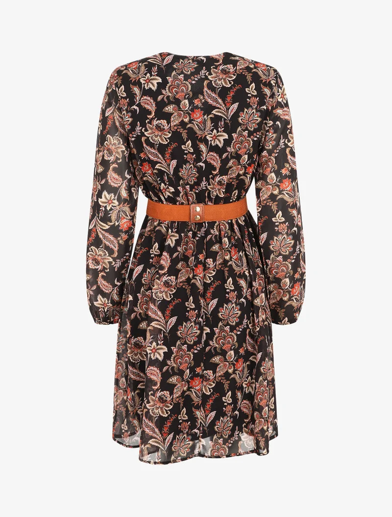 Robe courte évasée imprimé cachemire - Noir